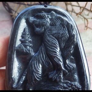 Black Carved Tiger Pendant jadeite jade certificate